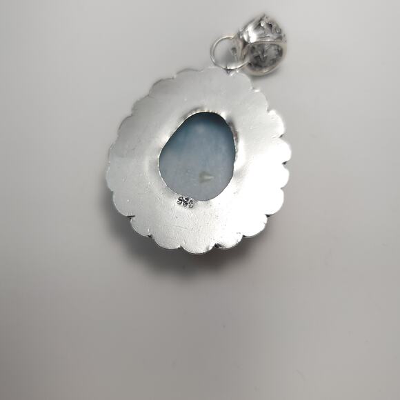 Serene Larimar Sterling Pendant (1.5") on 18" Chain - Picture 2 of 6
